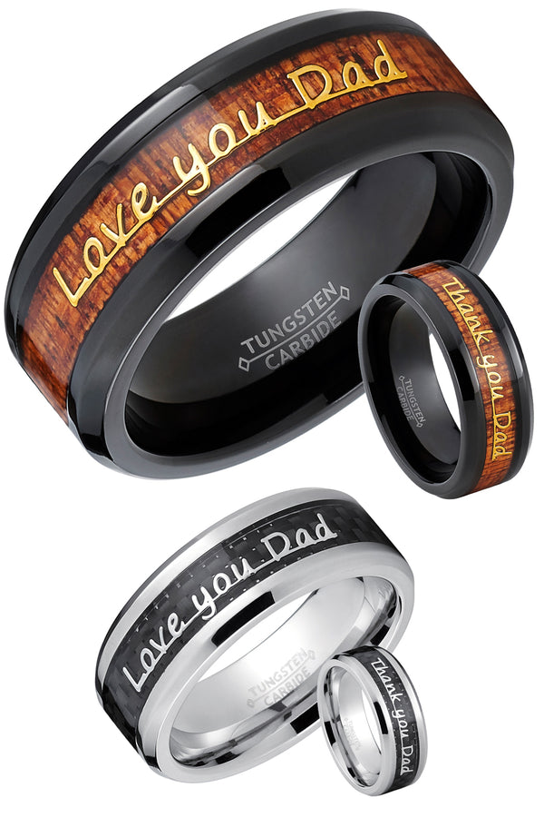 Men's Tungsten Carbide Ring Band Love you Thank you Dad Father's Day Carbon Fiber Inlay 8MM