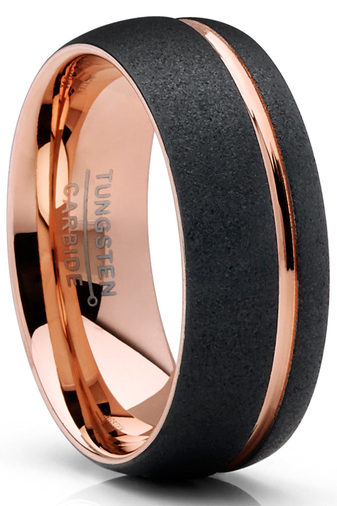 Men's Tungsten Carbide Ring Dome Sandblasted Black Rose Wedding Band 8MM