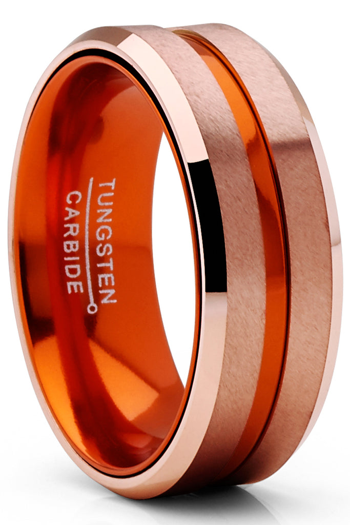 Tungsten Carbide Ring Wedding Band Rose Goldtone Orange Interior Comfo –  Metal Masters Co.