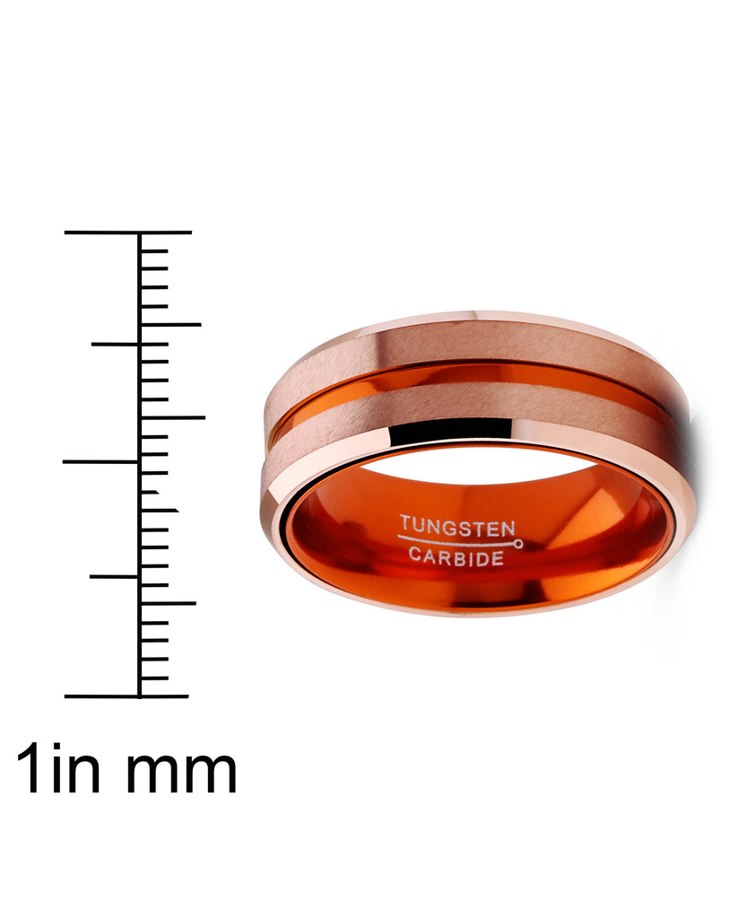 Metal Masters Men's Tungsten Carbide Ring Grooved Wedding Band Color  Interior 8MM Blue Red Green Red 