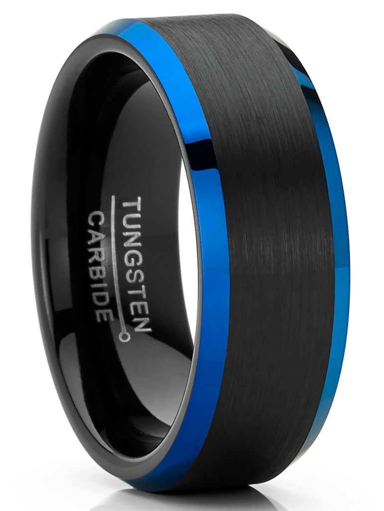 Men's High-Polish Black Blue Tungsten Ring Wedding Band 8MM Comfort-Fit