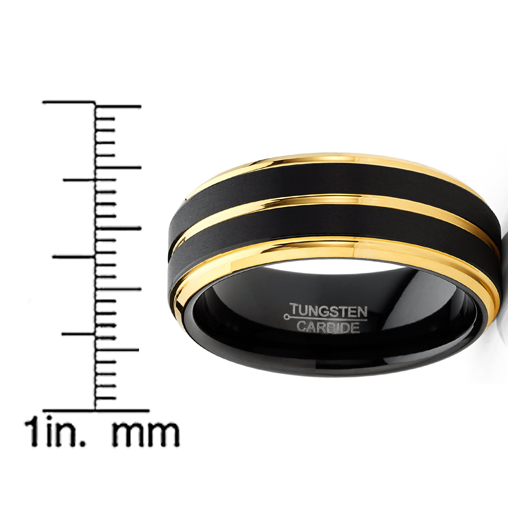 100S JEWELRY Tungsten Rings Men Wedding Bands Black Matte Gold Grooved