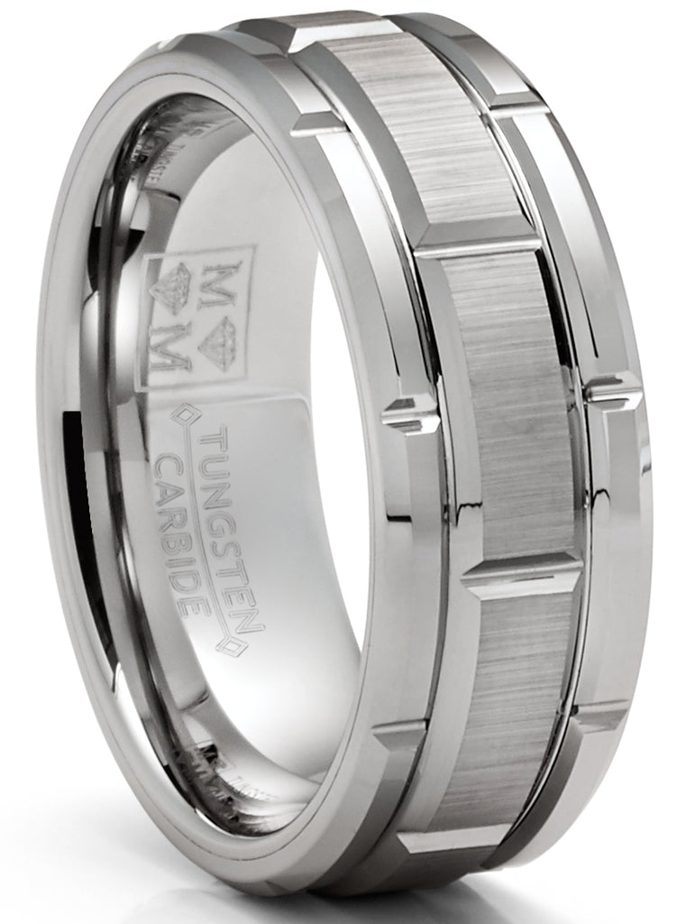 Tungsten Carbide Brick Pattern Wedding Band Engagement Ring 8MM Comfort-Fit