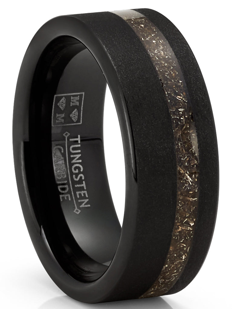 Mens Black Sandblased Pipe-cut Tungsten Carbide Titanium Ring Wedding Band 8MM