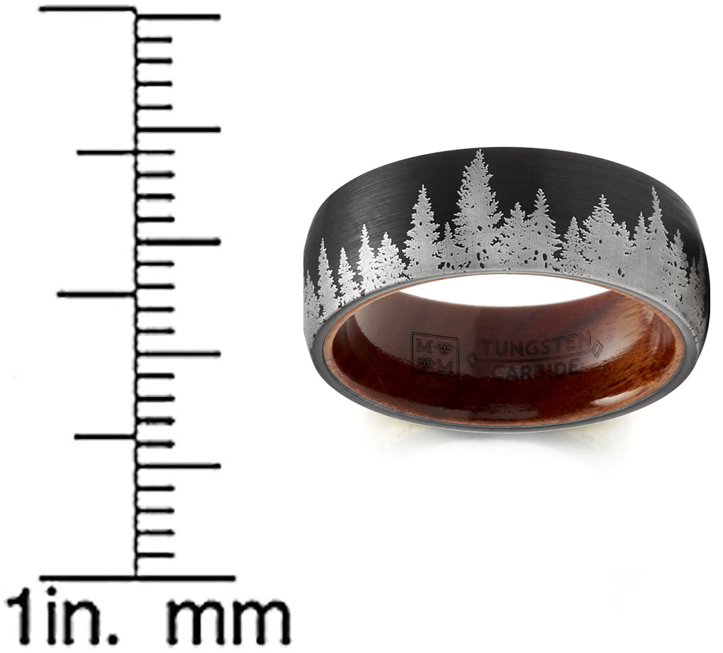 Mens Pine tree Tungsten Carbide Ring Whiskey Barrel Oakwood Wedding Ba –  Metal Masters Co.