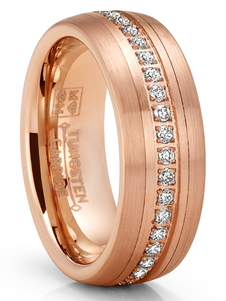 Mens Rose Goldtone Eternity Tungsten Carbide Ring Dome Wedding Band CZ –  Metal Masters Co.