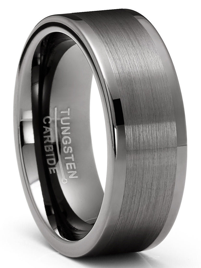 Mens Tungsten Carbide Ring Wedding Band Gunmetal Comfort-fit 8MM