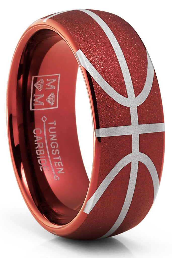 Men's Basketball Ring Band Tungsten Carbide Ball Sports Comfort-Fit 8MM
