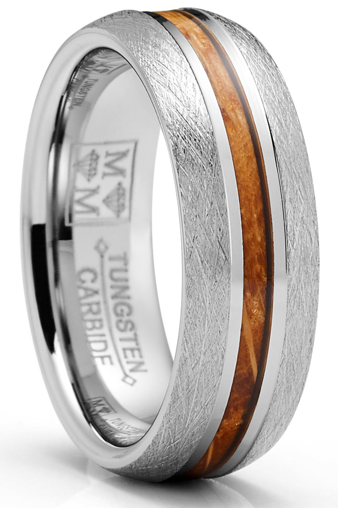 Men's Tungsten Wedding Band Whiskey Barrel Wood Engagement Ring 7MM Comfort-Fit