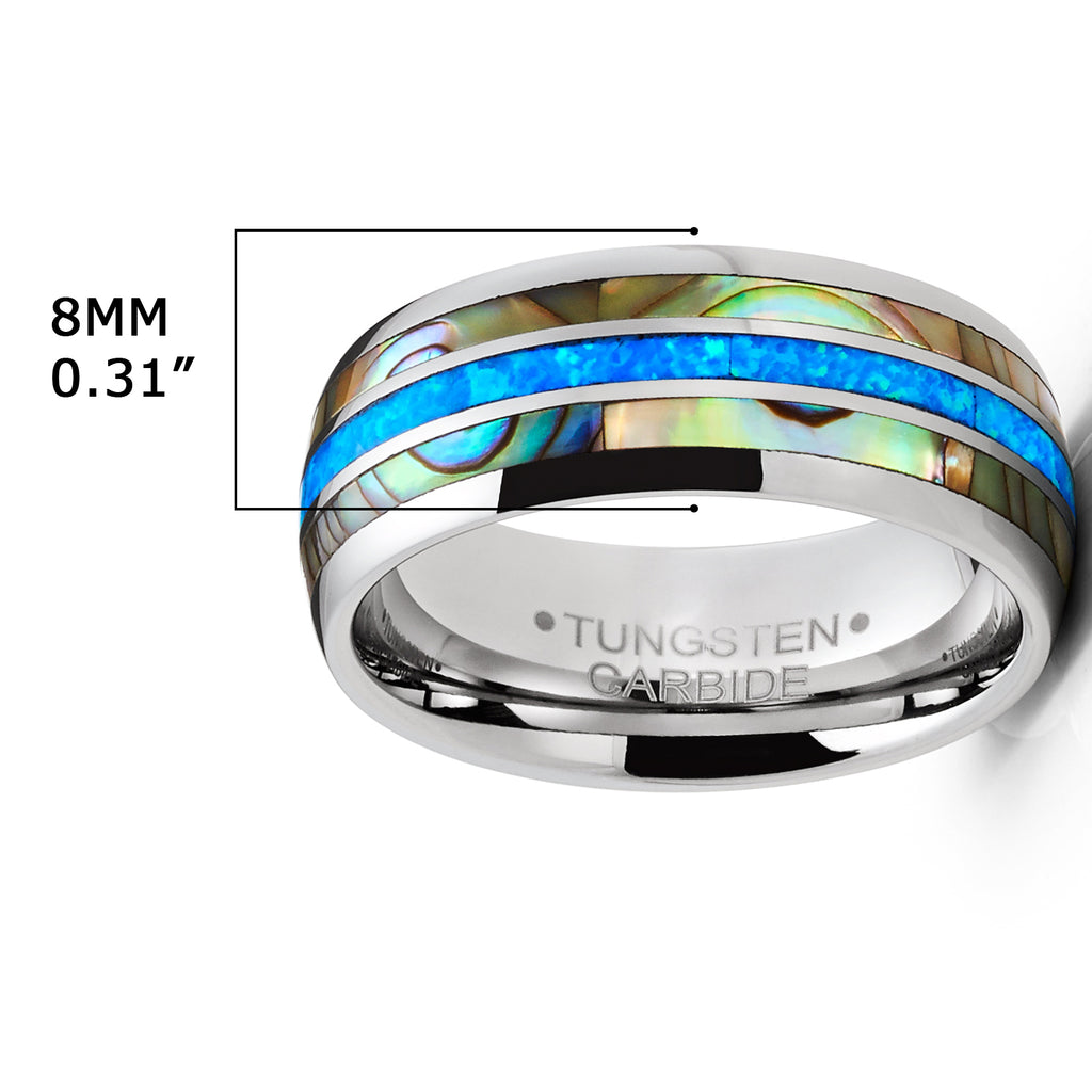 Tungsten Carbide Mens Wedding Band Blue Opal Mother of Pearl