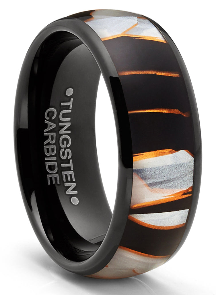 Tungsten Carbide Mens Wedding Band Resin Capiz Shell Engagement Ring Black