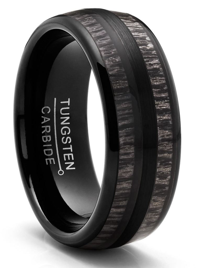 Men Tungsten Carbide Ring Dome Real Black Wood Inlay Wedding Band 8MMMM