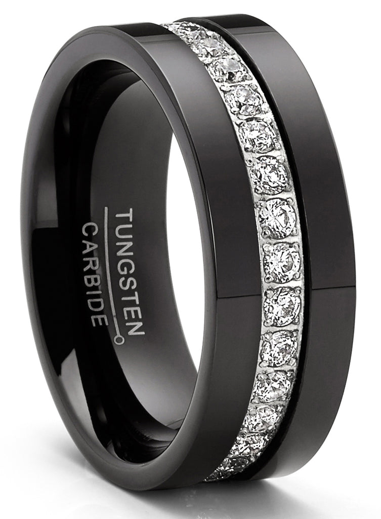 1.35 Carat Tungsten Black Wedding Band Eternity Ring Cubic Zirconia Comfort-Fit