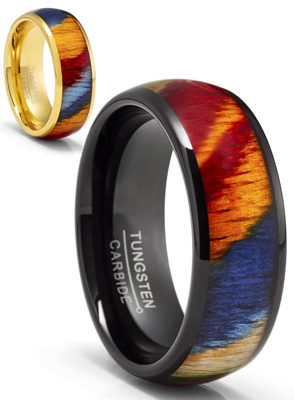 Tungsten Carbide Mens Ring Wedding Band Rosewood 8MM Comfort-Fit Multicolor Black